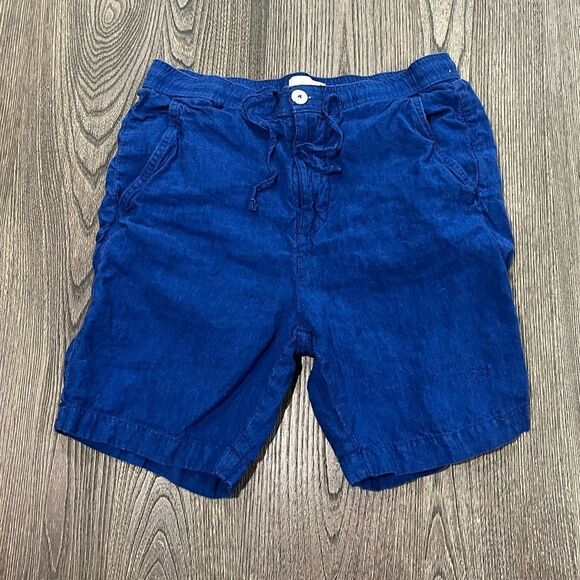 Porter & Ash Mens Linen Bermuda Shorts Mid Rise Elastic Waist Royal Blue Small - Picture 1 of 6